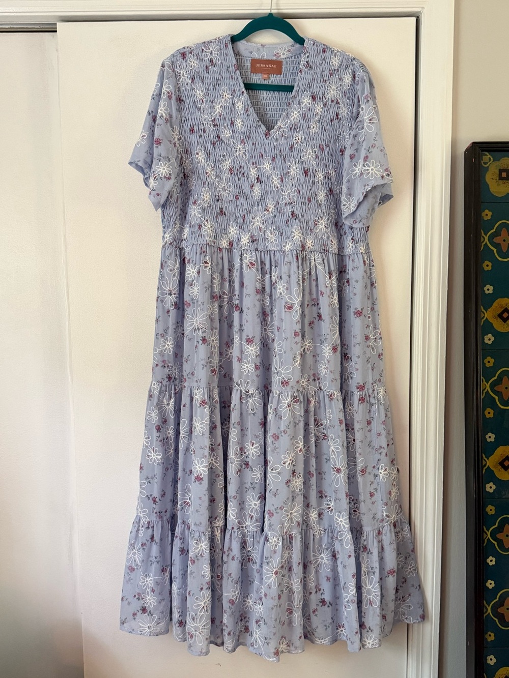 Jessa Kae Smocked Light Blue Midi Dress